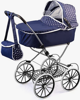 Bayer Classic Deluxe Pram Dark Blue With White Hearts