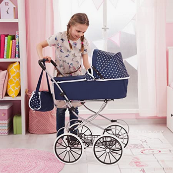 Bayer Classic Deluxe Pram Dark Blue With White Hearts
