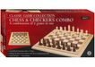 Classic Game Collection Chess & Checkers Combo Folding 15" Beveled Wooden Board