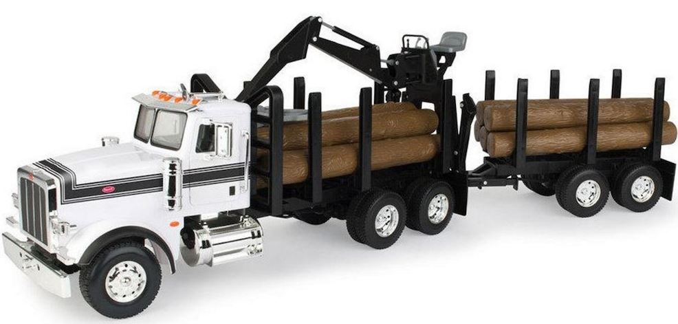 Peterbilt 1.16 Sc Log Truck W/pup Trailer & 10 Timber Logs (plastic)