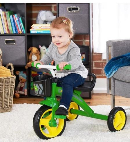 John Deere Steel Green Tricycle With Basket Age:2+