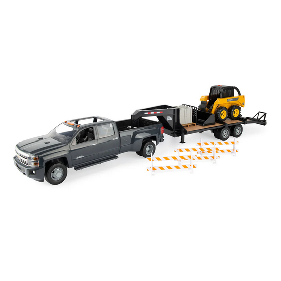 John Deere Construction Set With Cheverolet Silverado, Bobcat  And Barricades 