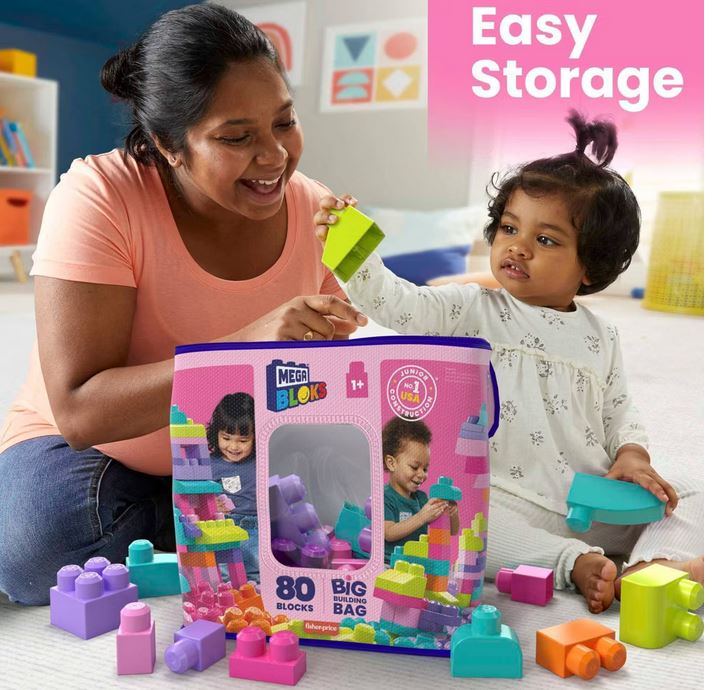 Mega Bloks 80 Pc Big Pink Building Bag 