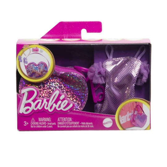 Barbie Purple Glitter Dress W/ Heart Bag And Accessories