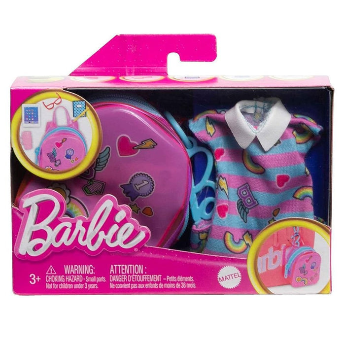 Barbie Pink & Blue Stripe Dress W/ Backpack And Accessories Pack