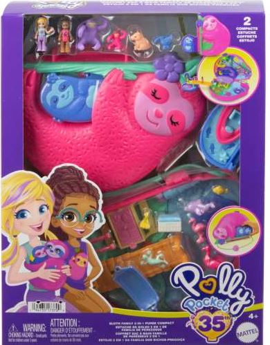 Polly Pocket Wearable Compact Sloth Family Playset