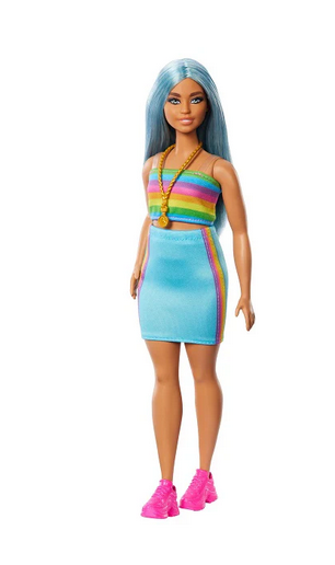Barbie Fashionista Doll Rainbow Outfit With Blue Hair