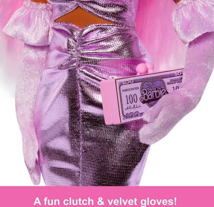 Barbie Deluxe Style 11" Doll #1purple Hair In Glossy Pink Dress