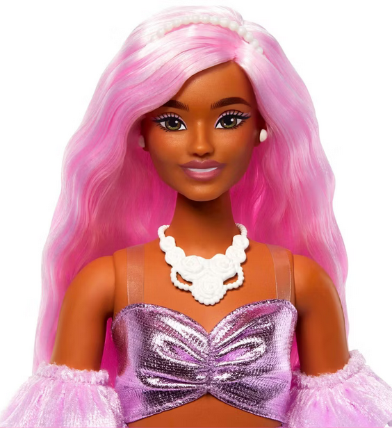 Barbie Deluxe Style 11" Doll #1purple Hair In Glossy Pink Dress