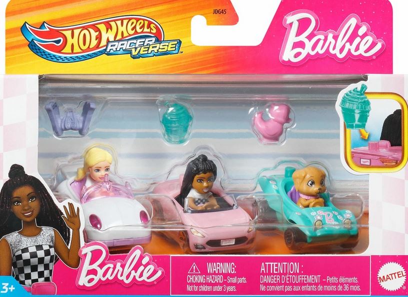 Barbie Hotwheels` Racers Verse Vehicles With Figures 3 Pc Pack