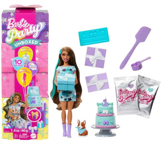 Barbie Party Surprise  Brunette Doll With Pet  Unbox Set 