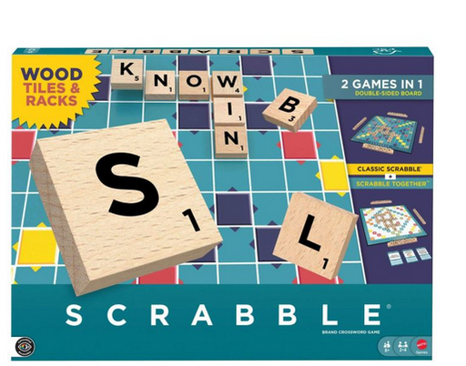 Scrabble Wooden Tiles And Racks 2 In Double Sided Board Game 