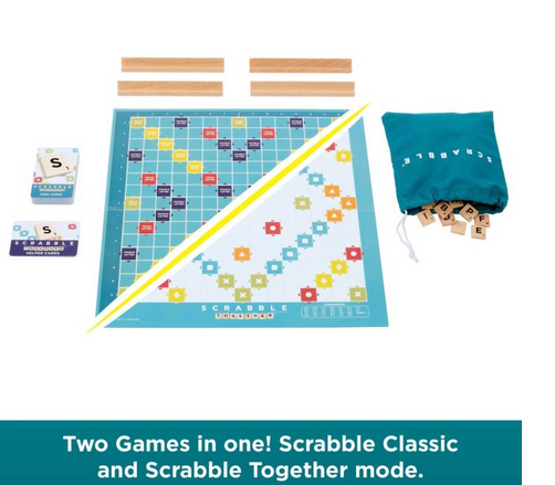 Scrabble Wooden Tiles And Racks 2 In Double Sided Board Game 