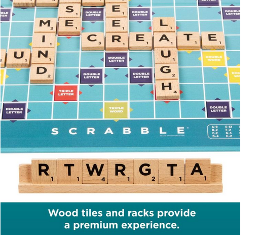 Scrabble Wooden Tiles And Racks 2 In Double Sided Board Game 