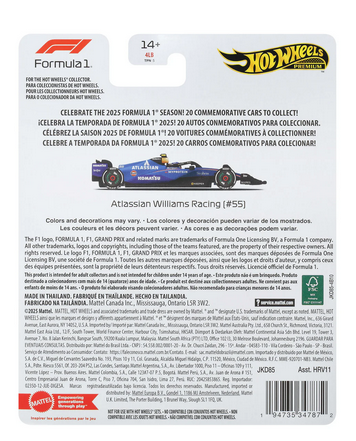 Hot Wheels Premium 1:64 Diecast Formular 1 Atlassian Williams Racing  #55