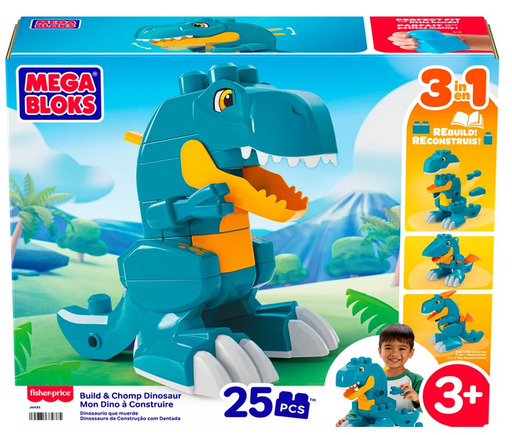 Meg Bloks 3 In 1 Build 7 Chomp Dinosaur 25pc Block Set Ages:3+