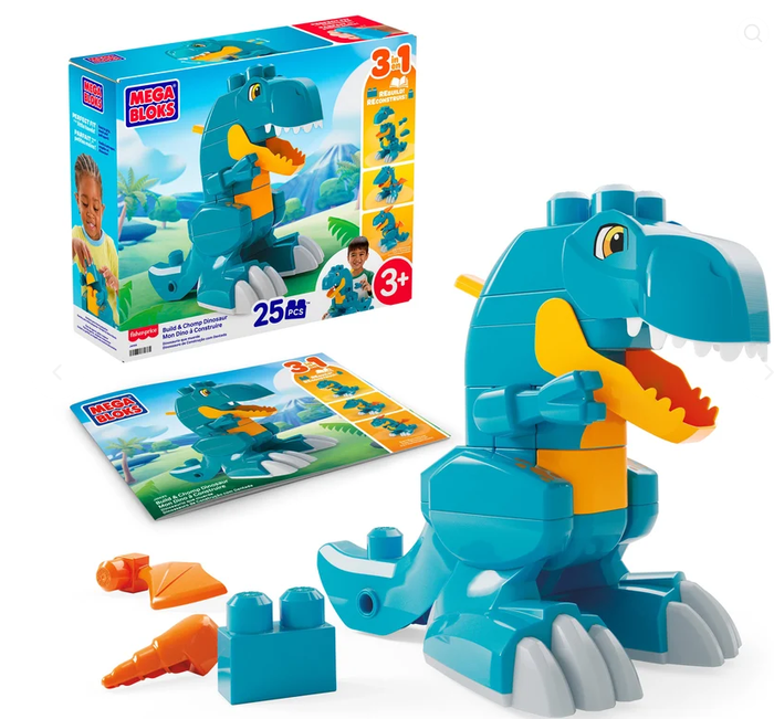 Meg Bloks 3 In 1 Build 7 Chomp Dinosaur 25pc Block Set Ages:3+