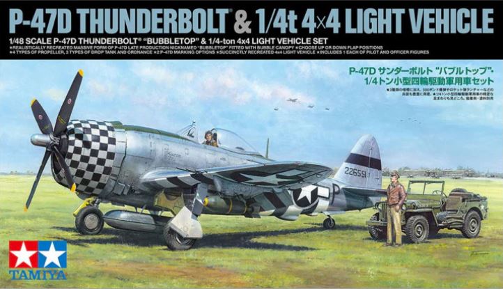 Tamiya P-47d Thunderbolt Bubbletop & 4x4 Vehicle 1/48 Scale Model Kit