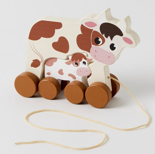 Wooden Pull A-long Cow And Baby Calf Toy