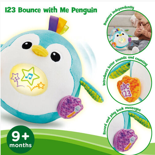 Leapfrog 123 Bounce With Me Penguin Interactive Plush Ages:9m+