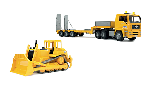 Bruder 1:16 Low Loader With Cat Bulldozer - Yellow Ltd Edition