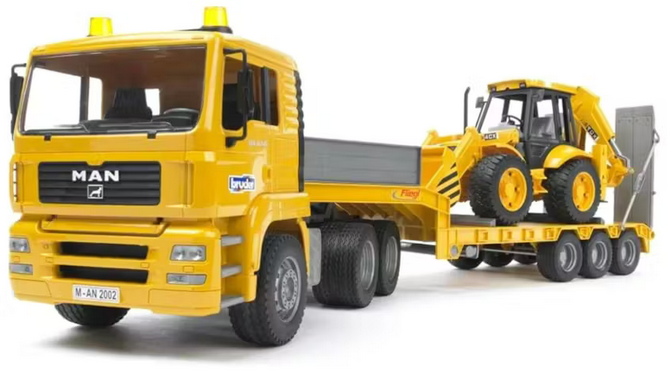 Bruder Low Loader With Jcb Midi Backhoe/loader - Yellow