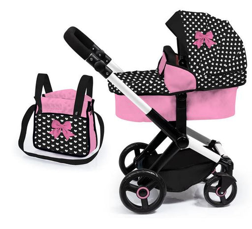 Bayer Trendy Doll Pram Pink & Black  White Harts And A Bow