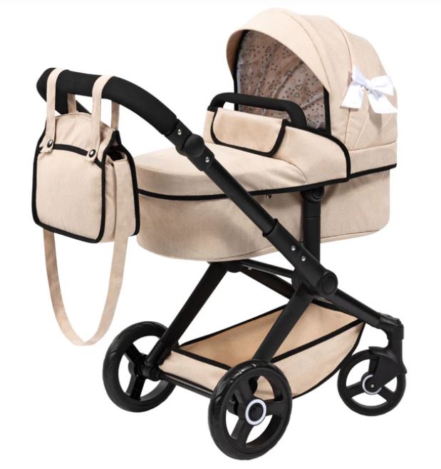 Bayer Xeo Beige Doll Pram With Black Trim & Frame