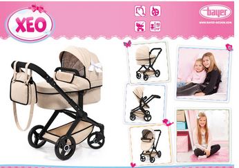 Bayer Xeo Beige Doll Pram With Black Trim & Frame