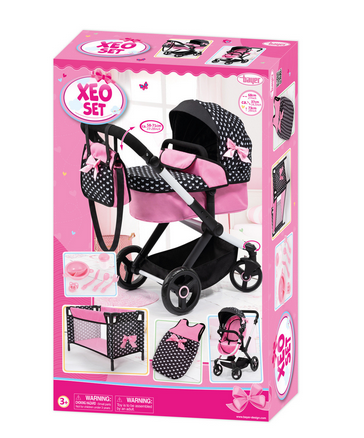 Bayer Xeo Mega Doll Pram Set - Pink And Black