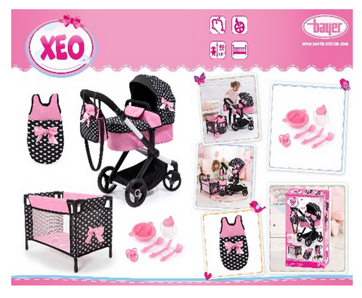 Bayer Xeo Mega Doll Pram Set - Pink And Black