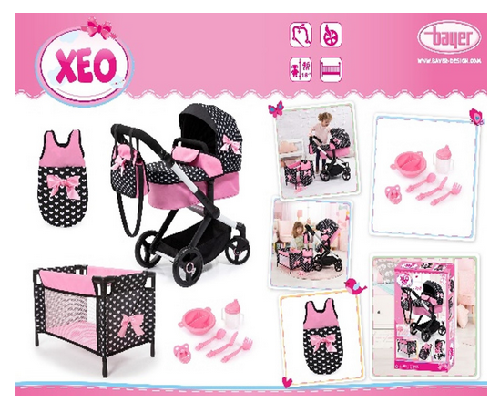 Bayer Xeo Mega Doll Pram Set - Pink And Black