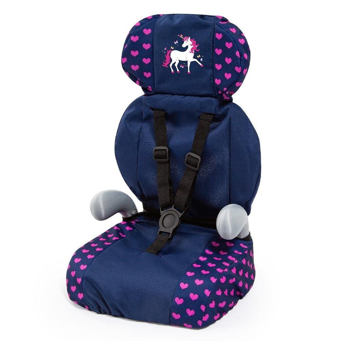 Bayer Doll Car Booster Seat Dark Blue W/ Hearts & Unicorns
