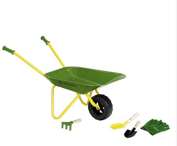 Johndeere Metal Wheelbarrow With 4 Pc Garden Tools