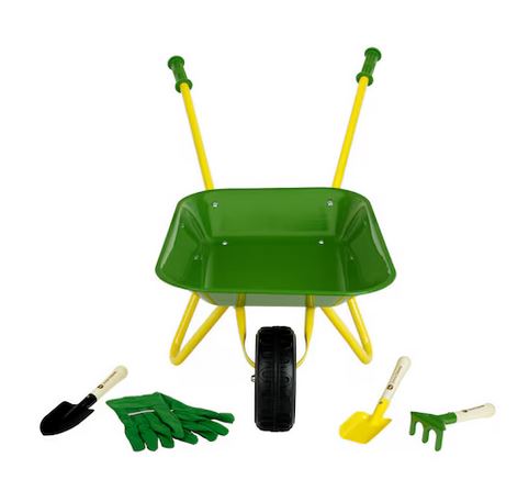 Johndeere Metal Wheelbarrow With 4 Pc Garden Tools