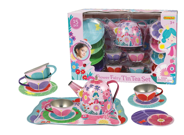 15 Piece Flower Fairy Tin Tea Set