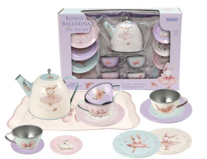 Bunny Ballerina 15 Piece Tin Tea Set With Tray