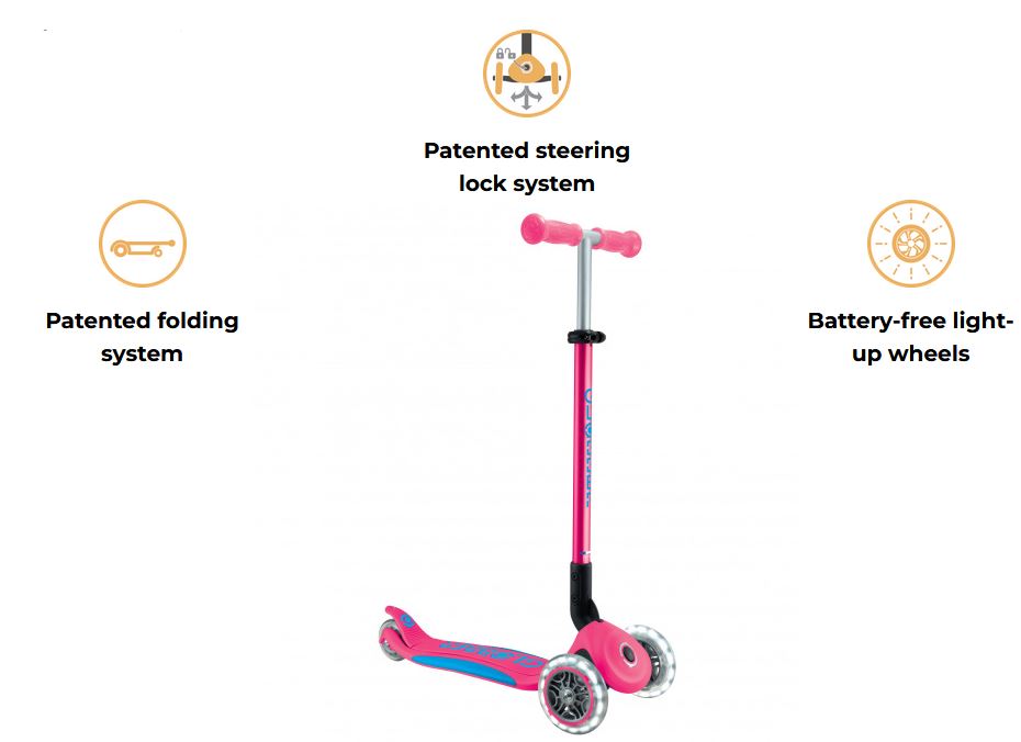 Globber Primo Foldable Plus Scooter With Lights Fushsia/sky Blue
