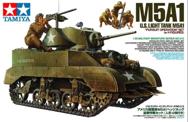 Tamiya M5a1 U.s Light Tank Pursuit Operation Tank Kit With 4 Figures