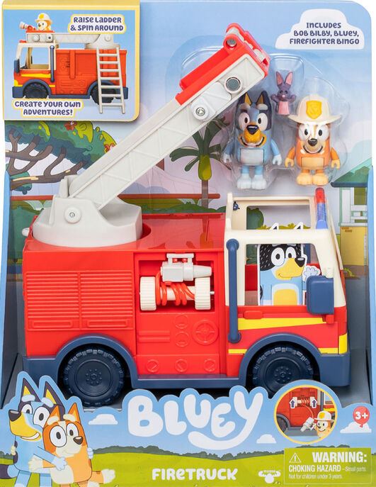 Bluey Firetruck With Firefighter Bingo-bluey & Bob Bilby