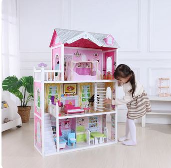 Edufun Aria's Wooden Dollhouse With 14 Accessories