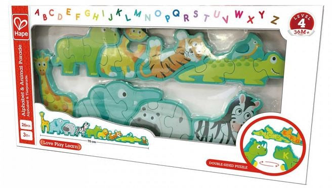 Hape Wooden Double Sided Alhabet & Animal Parade Puzzle Ages;3+