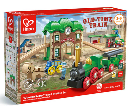 Hape Wooden Retro Train & Station Wooden 40 Pc Set