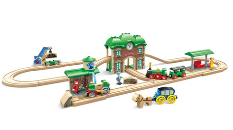 Hape Wooden Retro Train & Station Wooden 40 Pc Set