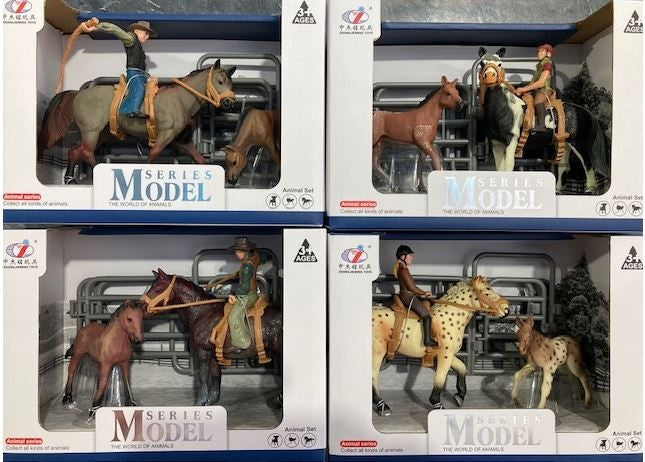 Model Series The World Of Animals Cowboy With Horse & Foal Playset Assorted