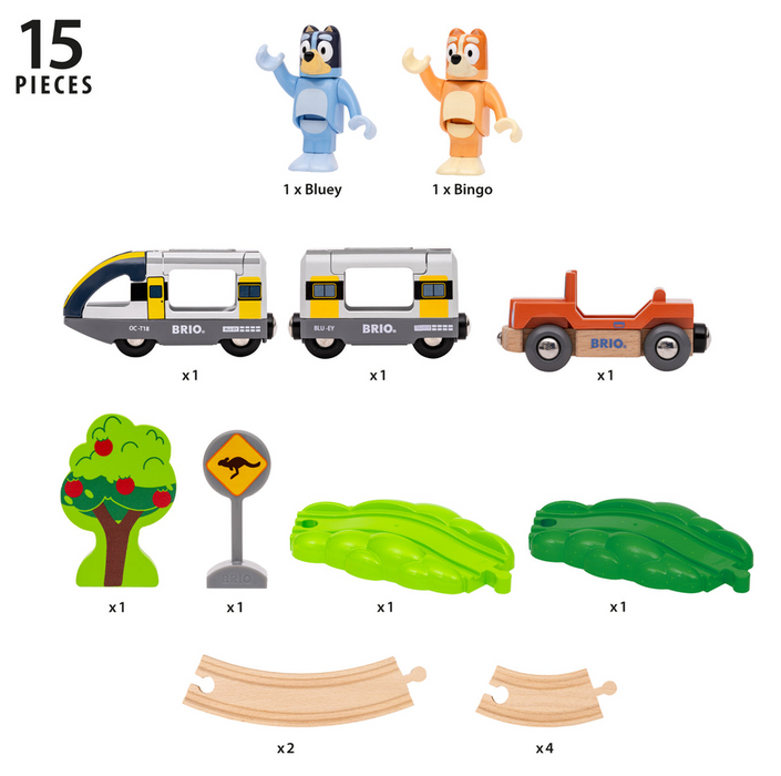 Brio Bluey 15 Pc Wooden Train Set 