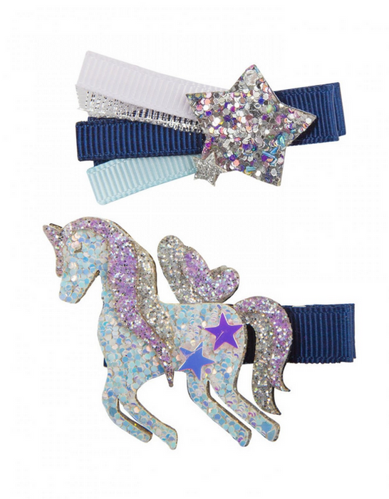 Gp Boutique Navy Unicorn Star Hair Clips