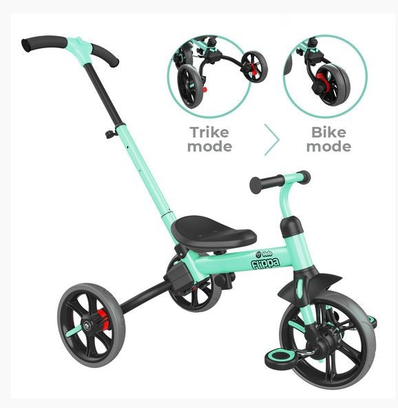 Yvelo Flippa Biketo Trike 4 In 1 With Handle Green Ages:2 To 5yrs