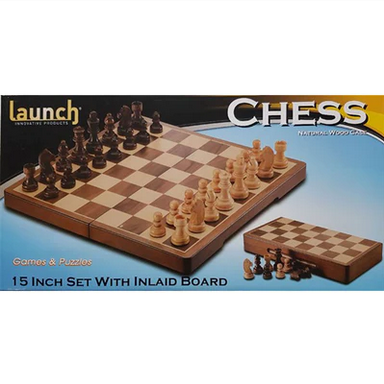 Launch Chess 12" Folding Wooden Inlaid Board With Rounded Edges Set