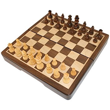 Launch Chess 12" Folding Wooden Inlaid Board With Rounded Edges Set
